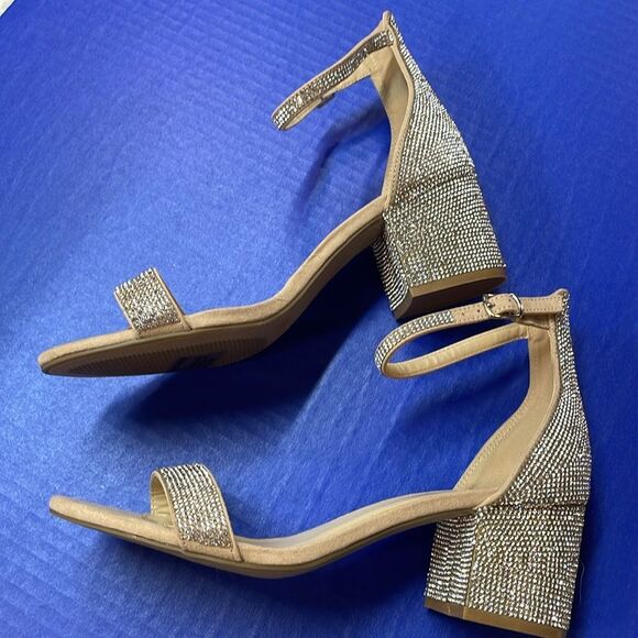 Lulus Harper Rhinestone Block Heel Ankle Strap Sandals Heels Women’s Sz 8.5 - Picture 4 of 9